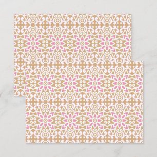 a pink and white flower pattern on a brown backgro thank you card