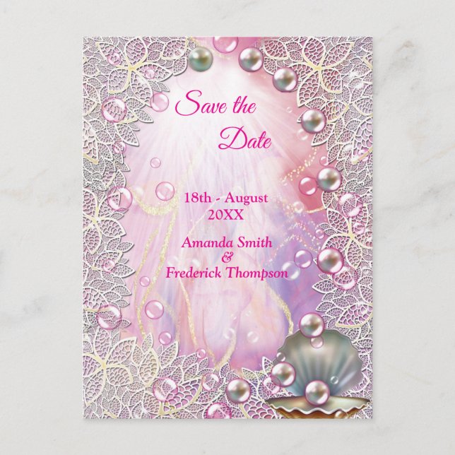 A Pink and White Marble Finish with Brushed Gold  Announcement Postcard (Front)