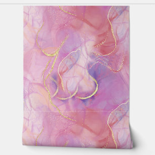 A Pink and White Marble Finish with Brushed Gold  Wallpaper