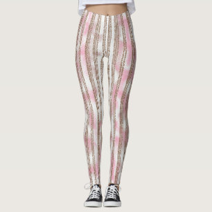 a pink and white striped background leggings