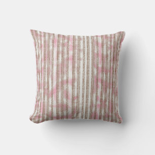 a pink and white striped background throw pillow