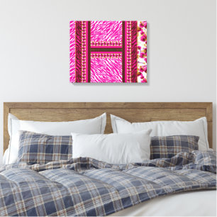 a pink and white wallpaper with a cross on it canvas print