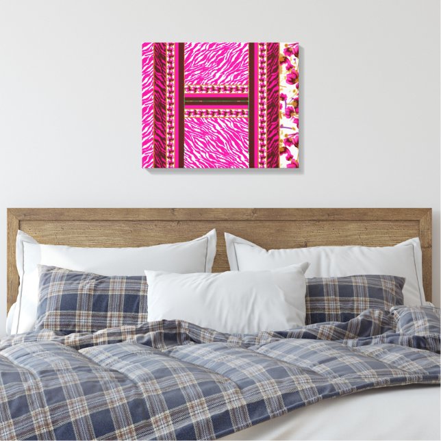 a pink and white wallpaper with a cross on it canvas print (Insitu(Bedroom))