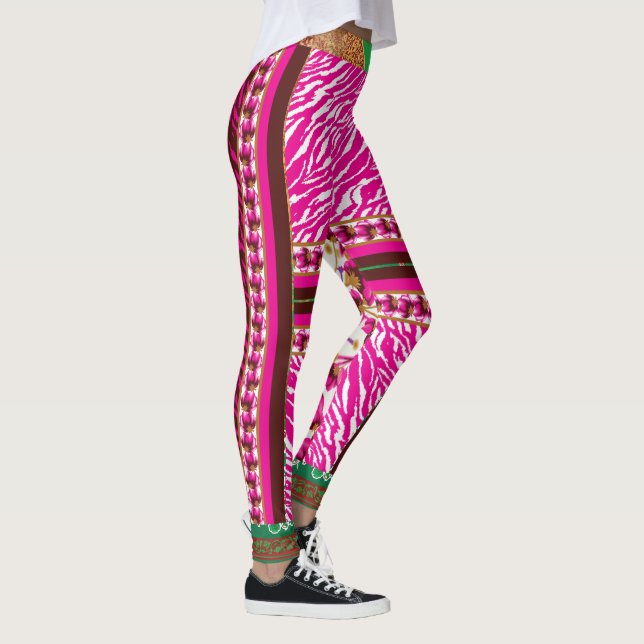 a pink and white wallpaper with a cross on it leggings (Right)