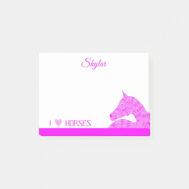A Pink Arabian Horse Head Cute Girly Personalized Post-it Notes (Front)