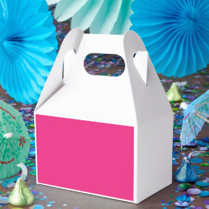 a pink background with a black border favor box