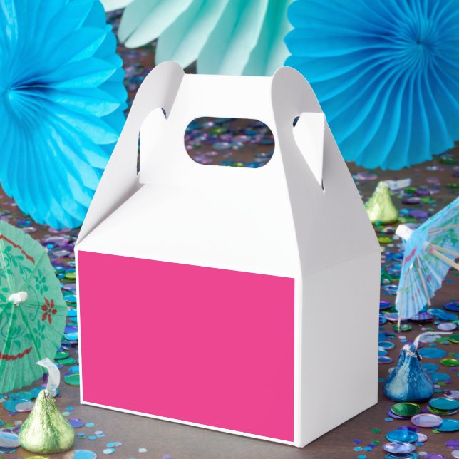 a pink background with a black border favor box (Party)
