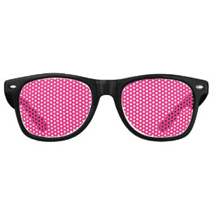 a pink background with a black border retro sunglasses