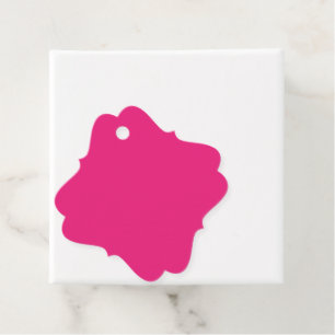 a pink background with a black favour tags