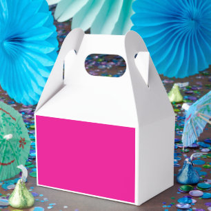 a pink background with a favor box