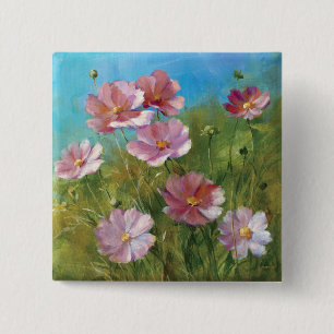 A Pink Floral Garden 2 Inch Square Button