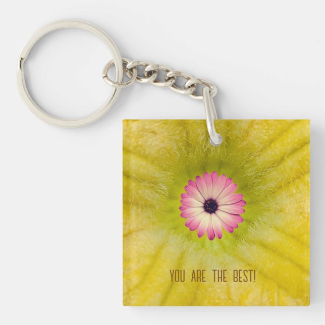 A pink flower keychain (Front)