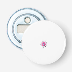 a pink flower with a blue centre on a white backgr bottle opener