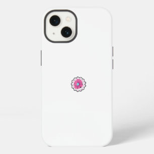 a pink flower with a blue centre on a white backgr iPhone 13 case
