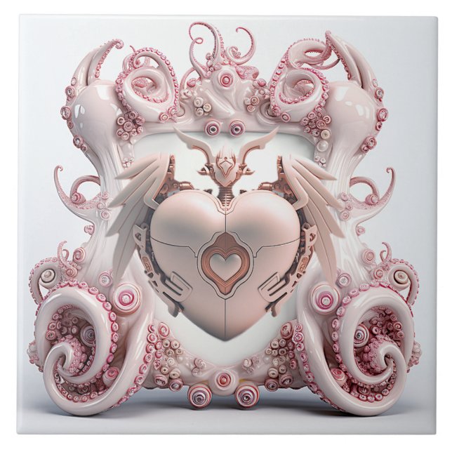 A pink octopus tile with a heart in the centre (Front)