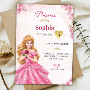A pink princess-themed birthday invitation 