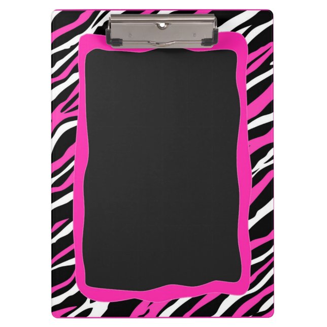 A Pink & White Zebra Print Clipboard (Front)