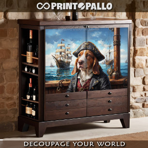 A pirate basset hound in marine paint with galleon tissue paper