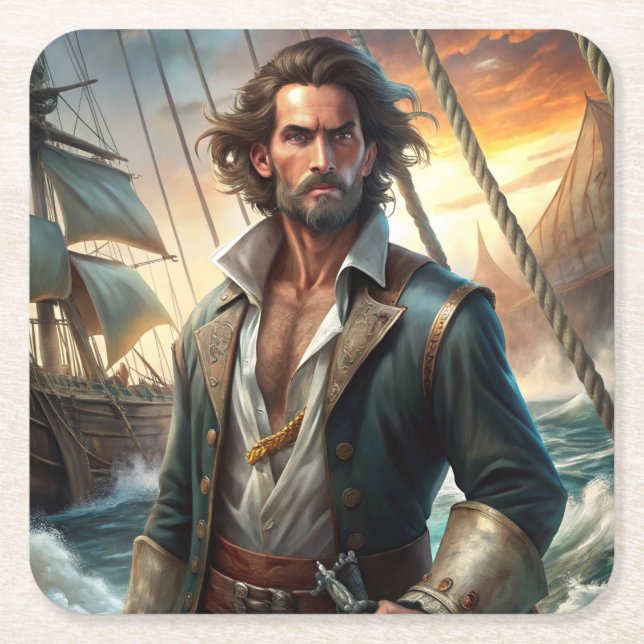 A Pirate from a Ship Square Paper Coaster (Front)