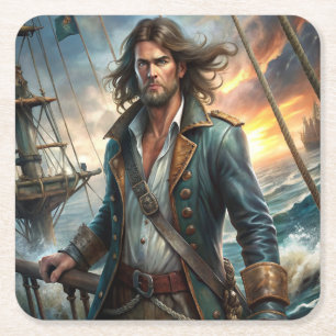 A Pirate from a Ship Square Paper Coaster