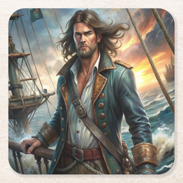 A Pirate from a Ship Square Paper Coaster (Front)