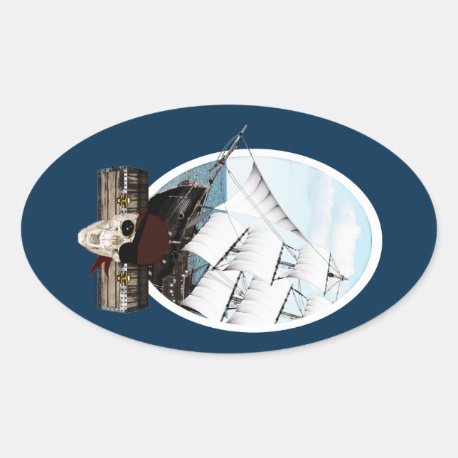 A Pirate Ship Oval Sticker (Front)