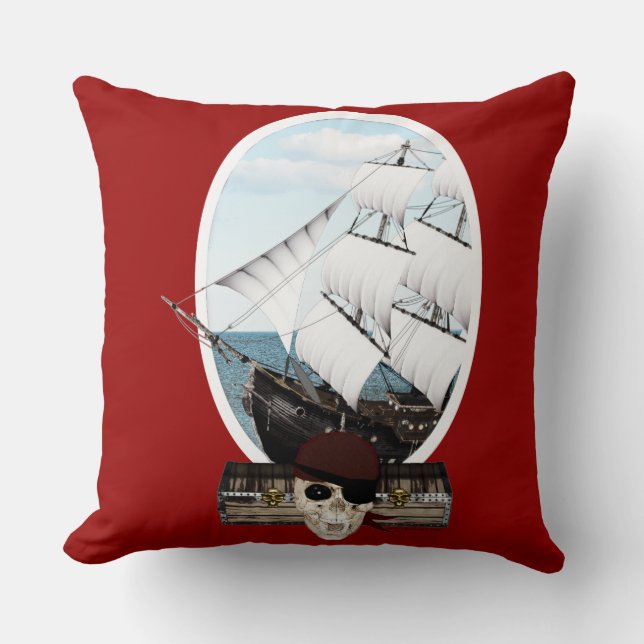 A Pirate Ship Throw Pillow (Front)