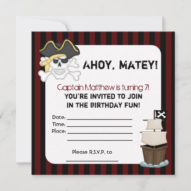 'A Pirate's Life for Me' Birthday Invitation (Front)