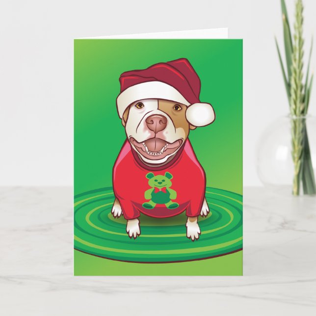 A Pit Bull in a Bear Tee Holiday Card (Front)
