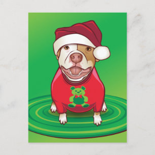 A Pit Bull in a Bear Tee Holiday Postcard