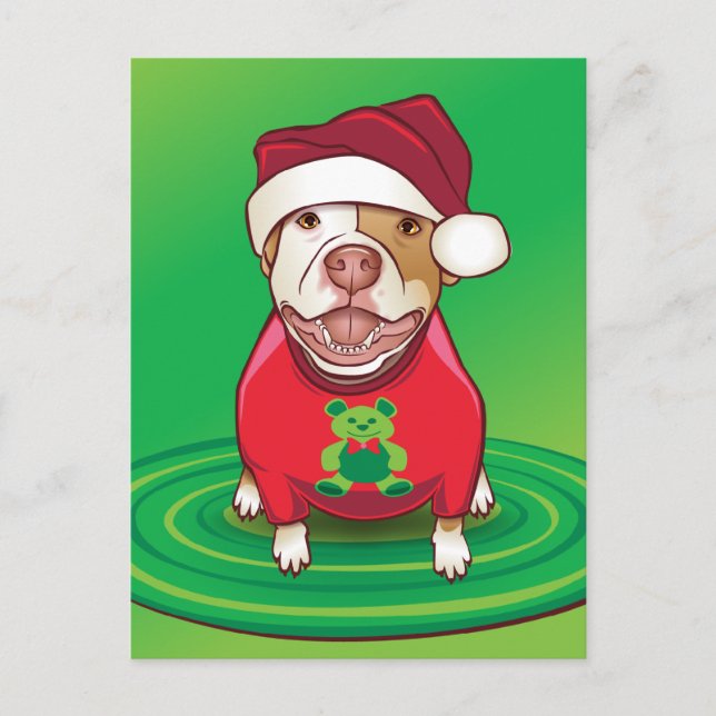 A Pit Bull in a Bear Tee Holiday Postcard (Front)