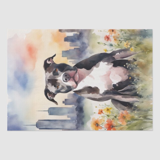 A Pitbull in a Meadow Decoupage Tissue Paper (Front)