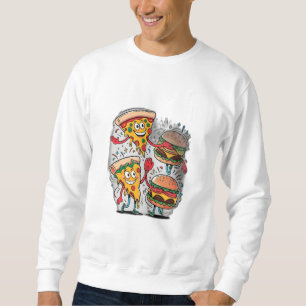 A pizza slice high-fiving a burger. sweatshirt