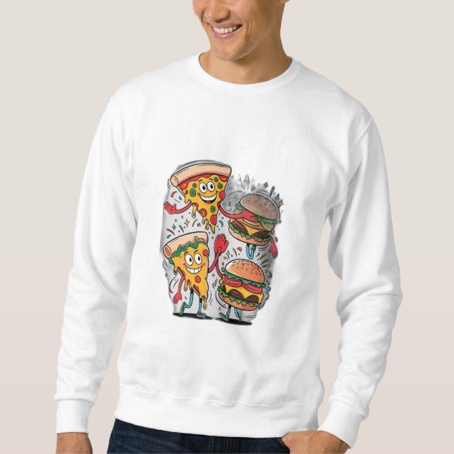 A pizza slice high-fiving a burger. sweatshirt (Front)
