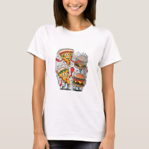 A pizza slice high-fiving a burger. T-Shirt