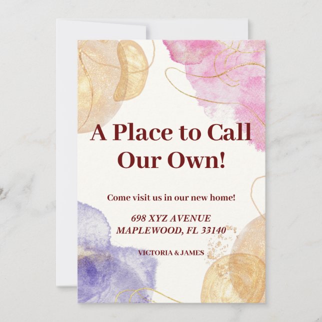 A place to call our own housewarming red gold pink invitation (Front)