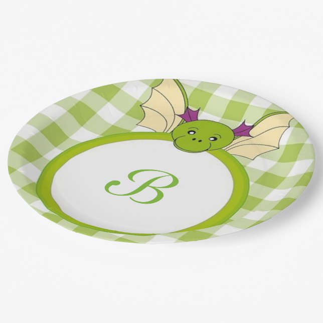 A Plaid Dragon Paper Plate (Angled)