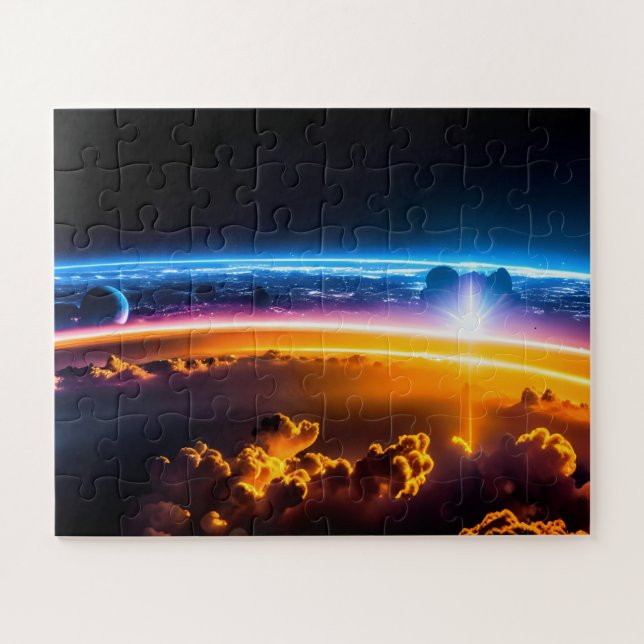 A Planet in Space With Lights Above in Outer Space Jigsaw Puzzle (Horizontal)