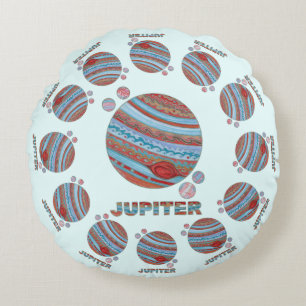 A Planet Jupiter And Moons Colourful Space Geek Round Pillow