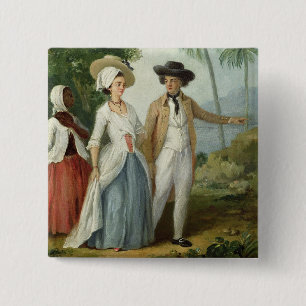 A Planter and his Wife, Attended by a Servant, c.1 2 Inch Square Button