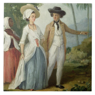 A Planter and his Wife, Attended by a Servant, c.1 Tile