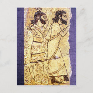 A plaque depicting two men walking postcard