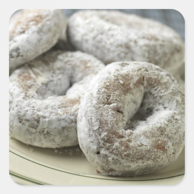 A plate of sugar doughnuts square sticker (Front)