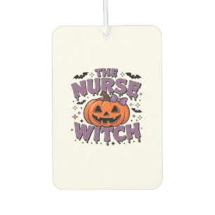 A playful design featuring a pumpkin witch with a  air freshener