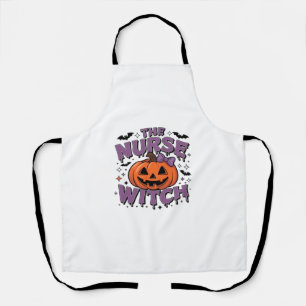 A playful design featuring a pumpkin witch with a  apron