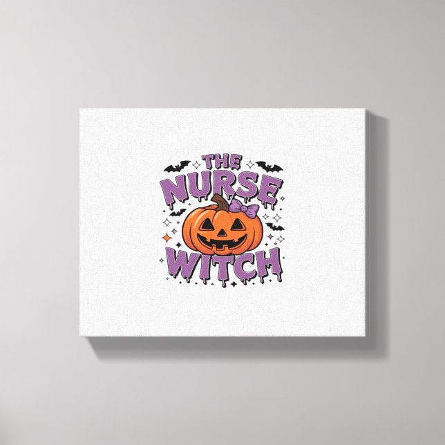 A playful design featuring a pumpkin witch with a  canvas print (Front)