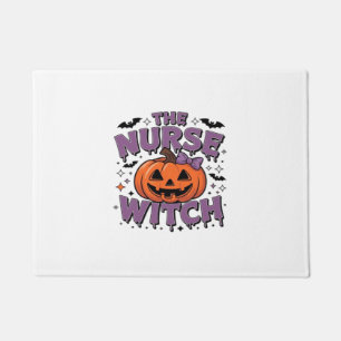 A playful design featuring a pumpkin witch with a  doormat