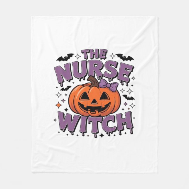 A playful design featuring a pumpkin witch with a  fleece blanket (Front)