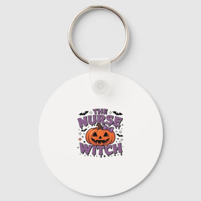A playful design featuring a pumpkin witch with a  keychain (Front)
