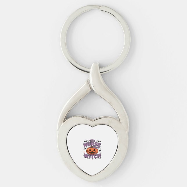 A playful design featuring a pumpkin witch with a  keychain (Front)